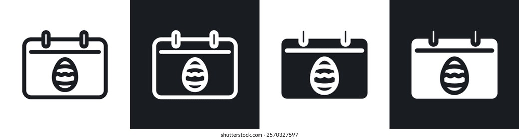 Easter calendar icons vectors set in black. line and flat versions