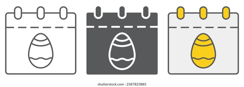 Easter calendar line icon collection, date and easter, easter day icon set, vector graphics, a linear pattern on a white background, eps 10.