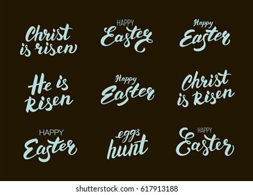 Easter calligraphy elements set. Handwritten calligraphic phrases about Easter.
