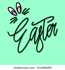 Easter calligraphy handwriting  and bow tie on green background , Vector illustration EPS 10
