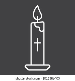 Easter candle line icon, easter and holiday, flame sign vector graphics, a linear pattern on a black background, eps 10.