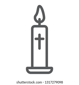 Easter candle line icon, light and easter, flame sign, vector graphics, a linear pattern on a white background, eps 10.