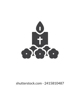 Easter Candle vector icon. filled flat sign for mobile concept and web design. Lit Easter candle and flowers glyph icon. Symbol, logo illustration. Vector graphics