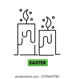 Easter candles icon with melting wax and green easter text