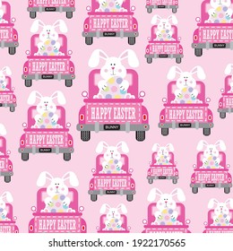 Easter car and bunny with carrot pattern for easter gift wrap and card