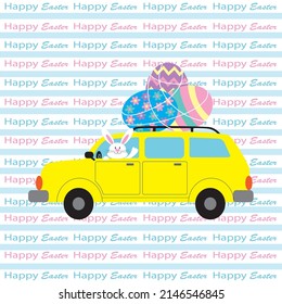 Easter Car, bunny and egs for Easter Greeting Card