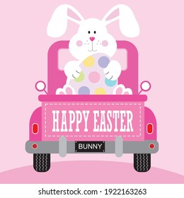 Easter car and bunny for easter greeting card