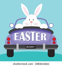 Easter car and bunny for easter greeting card