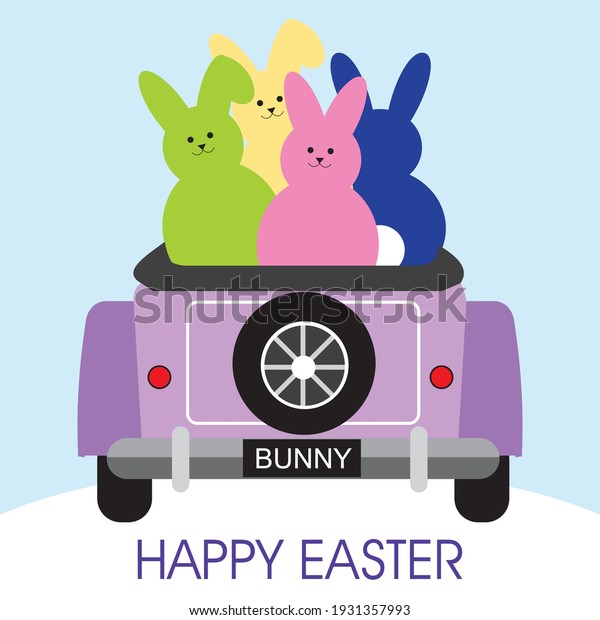Easter car and\
bunny for easter greeting\
card