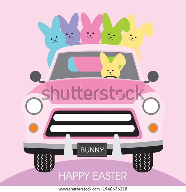 Easter car and\
bunny for easter greeting\
card