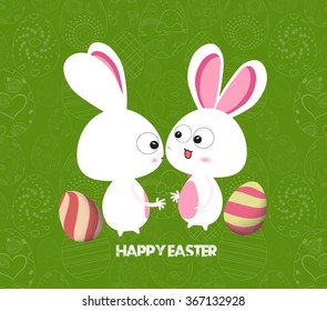 Easter card background with colored eggs and bunny
