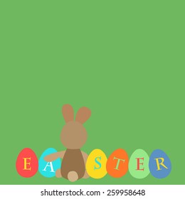 Easter card background with easter eggs and easter bunny. Vector illustration.