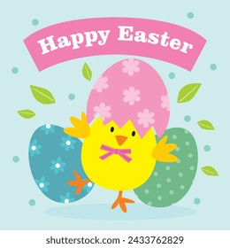 Easter For Card, Bag with Cute Chick and Eggs vector