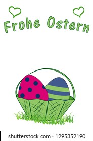 Easter card with Easter basket, and the text Happy Easter. Vector file EPS 10. With text Happy Easter in german