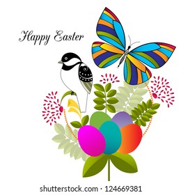 Easter card -  bird, butterfly, garden