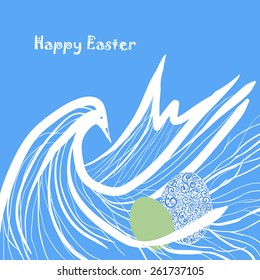 Easter card with bird and eggs. Easter background. Vector illustration.