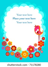 Easter card with with a bird and flowers