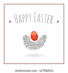Easter card, bird nest and egg vector graphic design