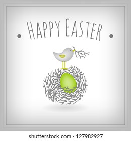 Easter card, bird nest and egg vector graphic design