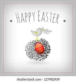 Easter card, bird nest and egg vector graphic design