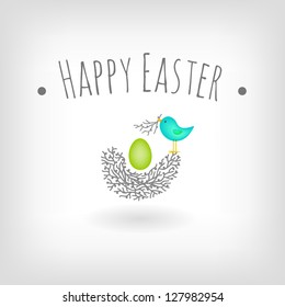 Easter Card, Bird Nest And Egg Vector Graphic Design