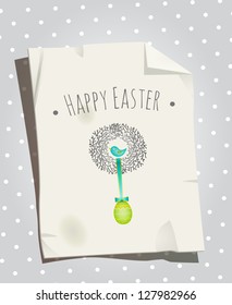 Easter card, bird nest and egg vector graphic design