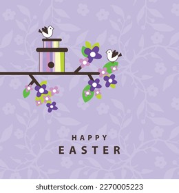 Easter card, birds,  background floral design, decorative template