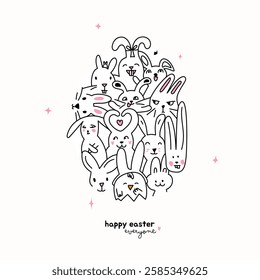 Easter card, Easter bunnies poster, happy Easter egg