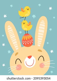 Easter card with bunny and birds