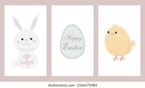Easter card with bunny chicken and eggs