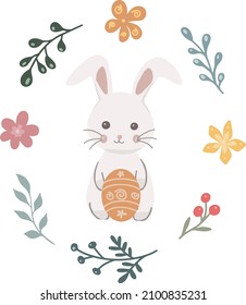 Easter card bunny and decor .Vector illustration.