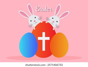 Easter card with bunny and easter egg. Vector illustration.