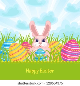 Easter card with Easter bunny and eggs