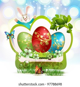 Easter card with bunny and eggs