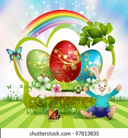 Easter card with bunny and eggs
