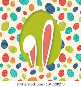 Easter card with bunny and eggs. Vector.