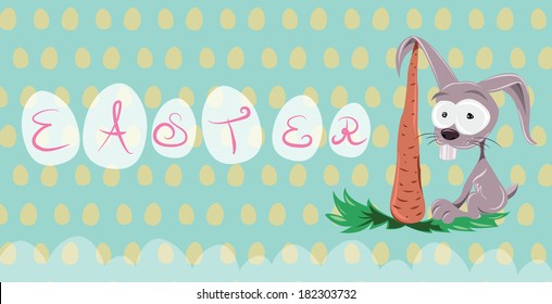 Easter card with bunny and eggs, vector illustration