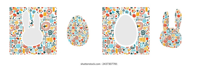 Easter card with bunny. hand drawing. Not AI. Vector illustration.