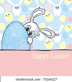 Easter card with  bunny holding an  egg
