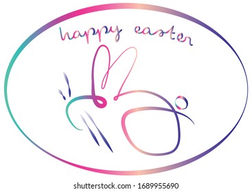 Tarjeta de Pascua con conejito en multicolor. Ilustración vectorial.