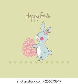 easter card with bunny on green background