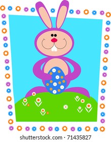 Easter card. Easter bunny on green grass