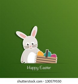 easter card with bunny rabbit and basket of eggs, eps 10 file with transparencies