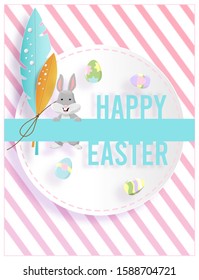 Easter card with  Bunny rabbit and easter egg. Vector illustration