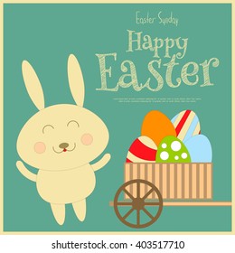 Easter Card with Easter Bunny. Square Format. Vector Illustration.