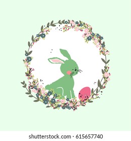 easter card with bunny in wreath