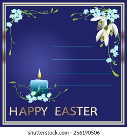 Easter card with candle, eggs and spring flowers - Vector illustration. 