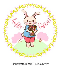 Easter card with a cartoon Bunny.  Vector illustration.