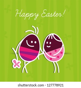 Easter card, cartoon easter eggs, funny characters