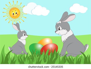 Easter card, cartoon, vector illustration